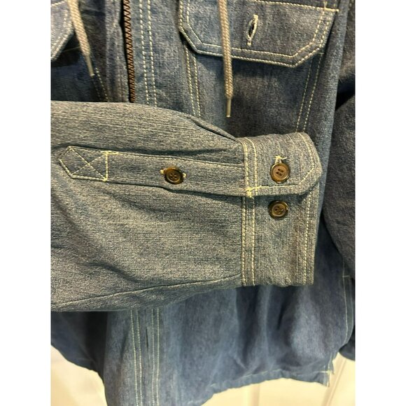 VTG Faded Glory XL Denim Jacket With Gray Hood Quilted Lining Button Cuffs Zip F - Picture 3 of 5